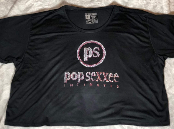 Pop Sexxee Intimates Sleepwear S / Black / Poly/Viscose Rhinestone Flowy Boxy Tee With Metallic Silver and Metallic Rose Gold “Pop Sexxee Intimates” Logo (W)