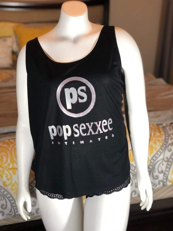 Pop Sexxee Intimates Sleepwear Side Slit Flowy Tank With Metallic Silver and Metallic Rose Gold “Pop Sexxee Intimates” Logo (W)