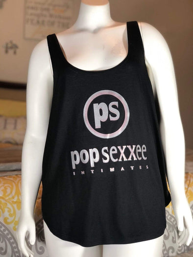 Pop Sexxee Intimates Sleepwear Side Slit Flowy Tank With Metallic Silver and Metallic Rose Gold “Pop Sexxee Intimates” Logo (W)