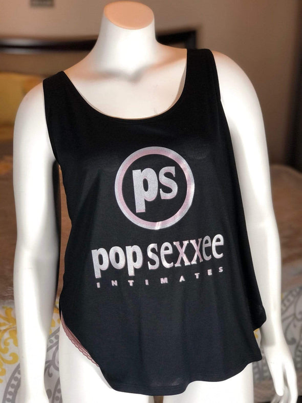 Pop Sexxee Intimates Sleepwear Side Slit Flowy Tank With Metallic Silver and Metallic Rose Gold “Pop Sexxee Intimates” Logo (W)