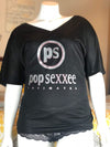 Pop Sexxee Intimates Sleepwear Slouchy V-Neck Tee With Metallic Silver and Metallic Rose Gold “Pop Sexxee Intimates” Logo (W)